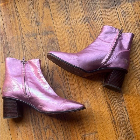“Maeve” Pink and Black Two Tone Leather Ankle Boots, Booties - Picture 3 of 7